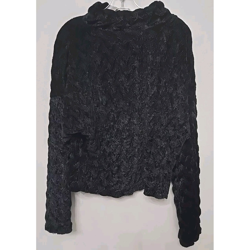 Cache‎ Velour Textured Quilted Cropped Black Sweater